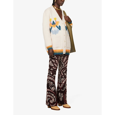 Shop Etro Outlaw Intarsia Wool-blend Knitted Cardigan In Bianco