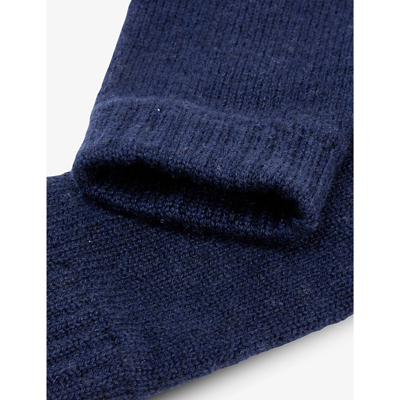 Shop Johnstons Womens Navy Ribbed-cuff Cashmere Wrist Warmers