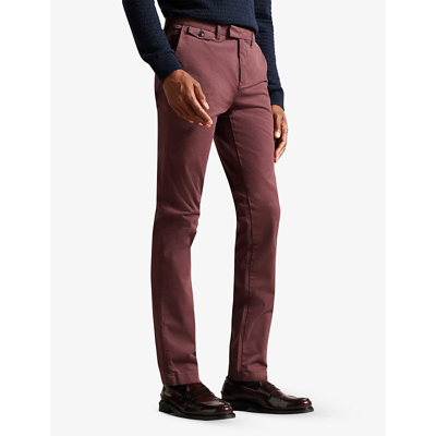 Shop Ted Baker Mens Maroon Genay Slim-fit Stretch Cotton-blend Chinos