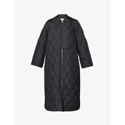 Shop Ganni Women's Black Quilted Side-split Shell Coat