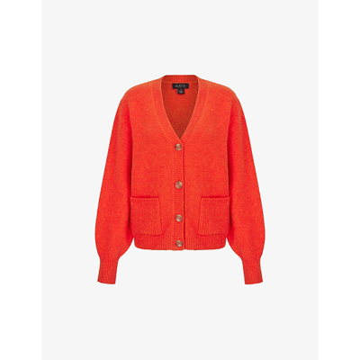 Aligne Griffin V-neck Recycled Polyester-blend Knitted Cardigan In Tomato