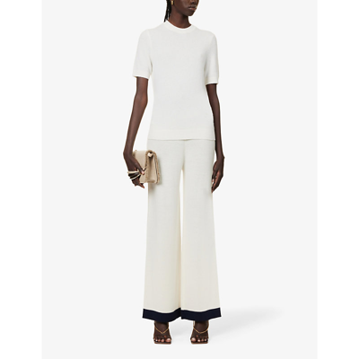 Shop Zimmermann Womens Cream/navy Knitted Wide-leg High-rise Cashmere Trousers