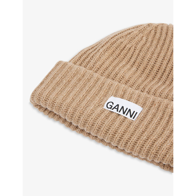 Shop Ganni Logo-patch Wool, Recycled-wool And Recycled-polyamide Blend Beanie In Starfish