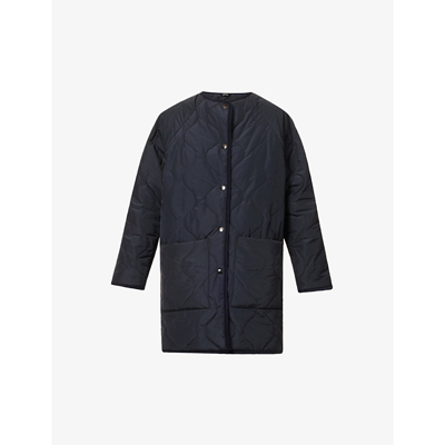 Shop Kassl Editions Padded Collarless Shell Coat In Navy