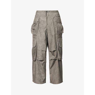 Gocar Pocketed Regular-fit Wide-leg Cotton-blend Cargo Trousers In Gray