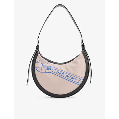 Shop Marine Serre Womens Blue Eclips Recycled Cotton And Leather Shoulder Bag