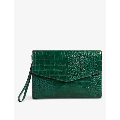 Shop Ted Baker Womens Green Crocey Croc-effect Faux-leather Clutch