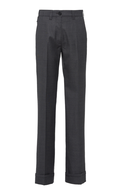 Shop Miu Miu Low-rise Wool Trousers In Grey