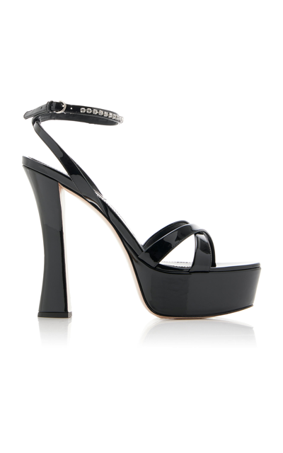Shop Miu Miu Décolleté Crystal-embellished Leather Platform Sandals In Black