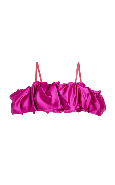 Shop Jonathan Simkhai Leonora Duchess Satin Off-the-shoulder Corset Top In Pink