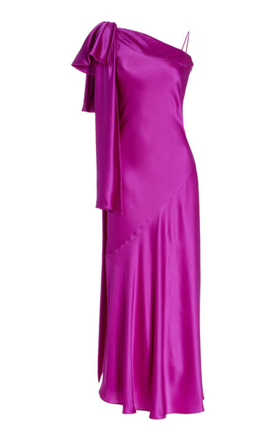 Shop Rodarte Women's Bow-detailed Silk Satin One-shoulder Dress In Purple