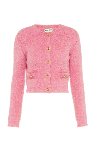 Shop Miu Miu Women's Wool Boucle Cropped Cardigan In Pink