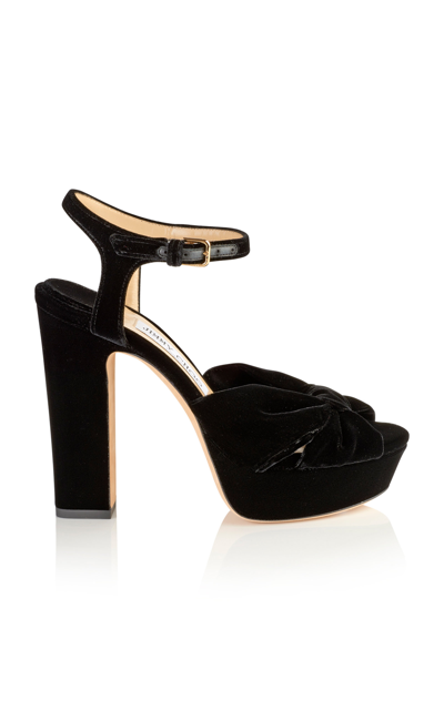 Shop Jimmy Choo Heloise Velvet Platform Sandals In Black