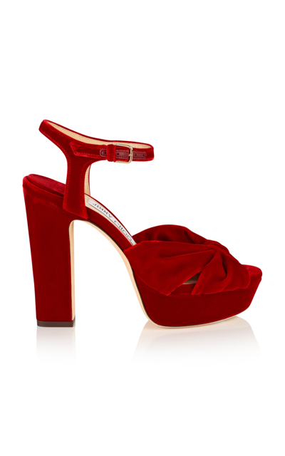 Shop Jimmy Choo Heloise Velvet Platform Sandals In Red