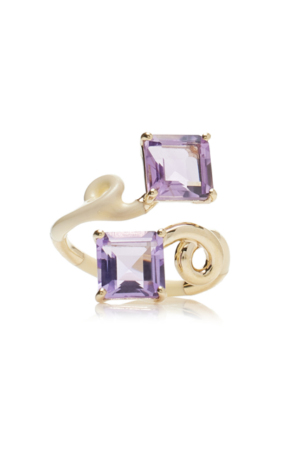 Bea Bongiasca Gold And Panna B Square Amethyst Ring In Multi