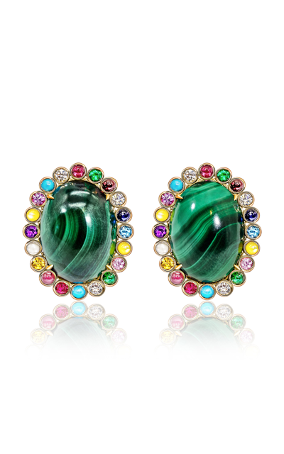 Shop Aisha Baker Music Box 18k Gold Multi-stone Earrings In Green