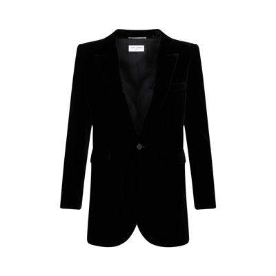 Shop Saint Laurent Velvet Single-breasted Jacket In Black