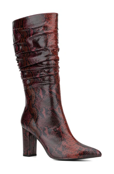 New York And Company Earla Ruched Shaft Boot In Burgundy