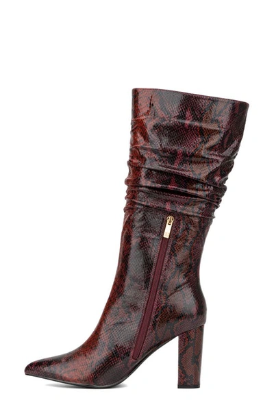 New York And Company Earla Ruched Shaft Boot In Burgundy