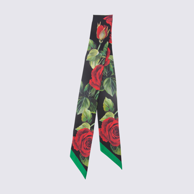 Shop Dolce & Gabbana Rose-print Silk Headscarf In Rose Rosse Fdo Nero
