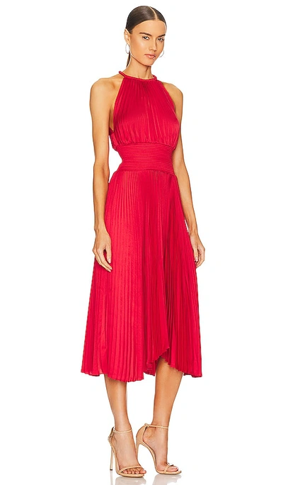 A.l.c Renzo Ii Asymmetric Pleated Midi-dress In Red