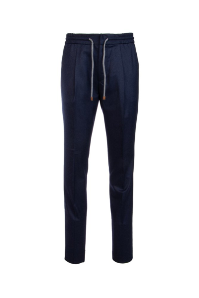 Shop Brunello Cucinelli Drawstring Trousers In Navy