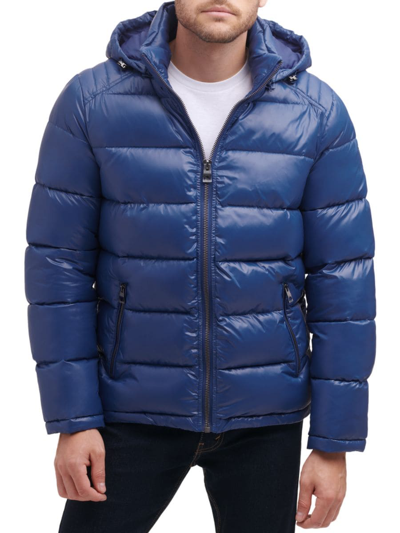 Shop Guess Men's Quilted Zip Up Puffer Jacket In Indigo