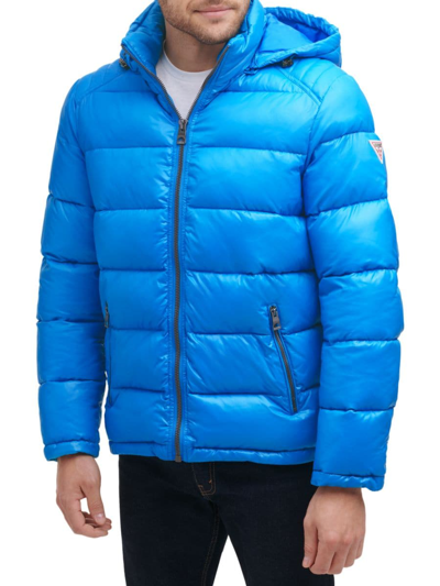 Shop Guess Men's Quilted Zip Up Puffer Jacket In Aqua