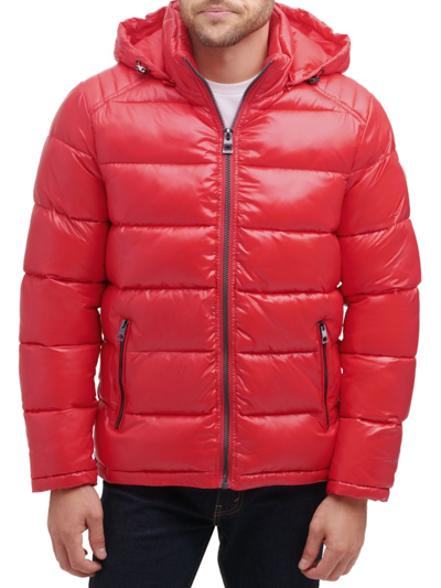 Shop Guess Men's Quilted Zip Up Puffer Jacket In Red