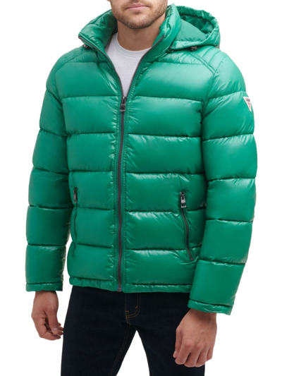 Shop Guess Men's Quilted Zip Up Puffer Jacket In Kelly Green