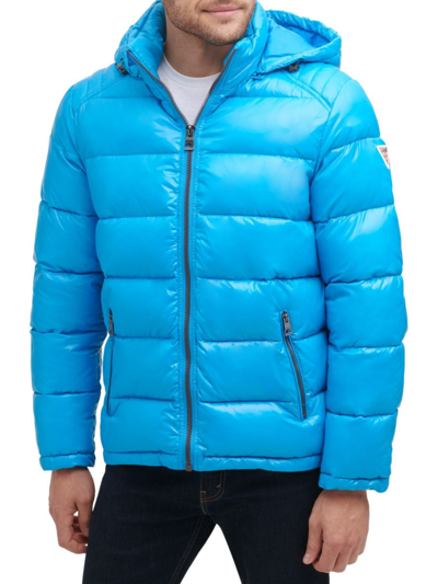 Shop Guess Men's Quilted Zip Up Puffer Jacket In Sky