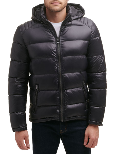 Shop Guess Men's Quilted Zip Up Puffer Jacket In Black