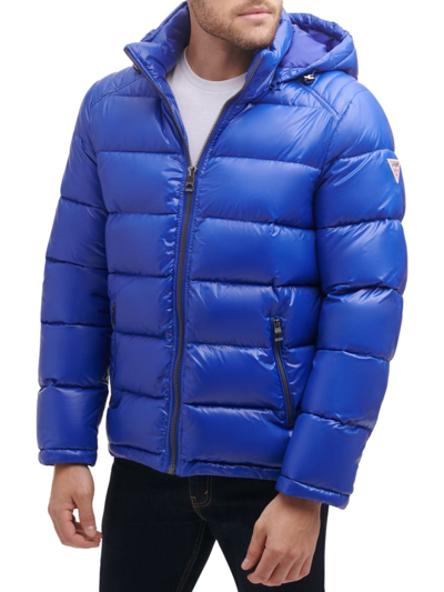 Shop Guess Men's Quilted Zip Up Puffer Jacket In Navy
