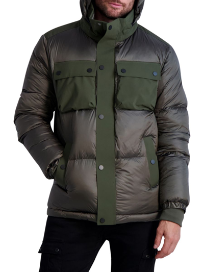 Shop Karl Lagerfeld Men's Down & Feather Puffer Jacket In Olive