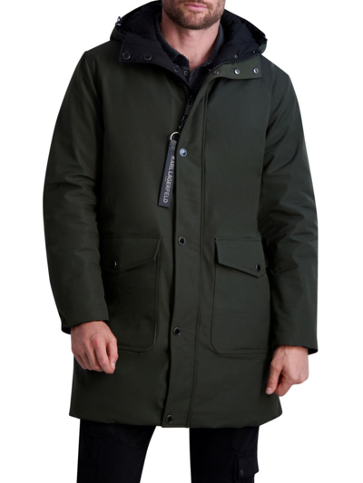 Shop Karl Lagerfeld Men's Reversible Quilted Hooded Coat In Olive