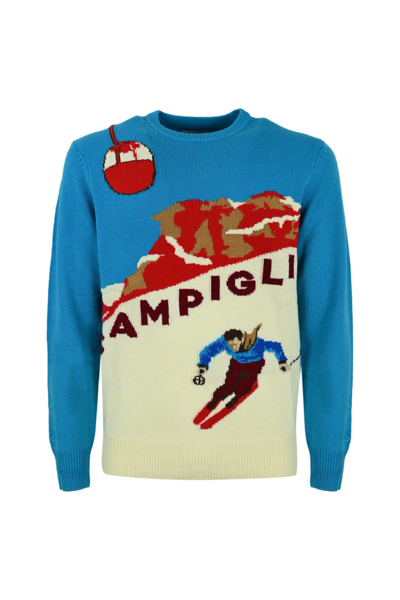 Shop Mc2 Saint Barth Mens Sweater With Postcard From Campiglio In Azzurro/bianco