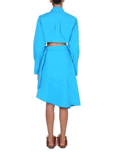 Jw Anderson Cutout Poplin Shirt Midi Dress In Azzurro