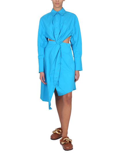 Jw Anderson Cutout Poplin Shirt Midi Dress In Azzurro