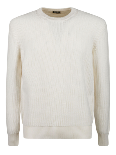 Shop Ermenegildo Zegna Rib Trim Plain Knit Sweater In White