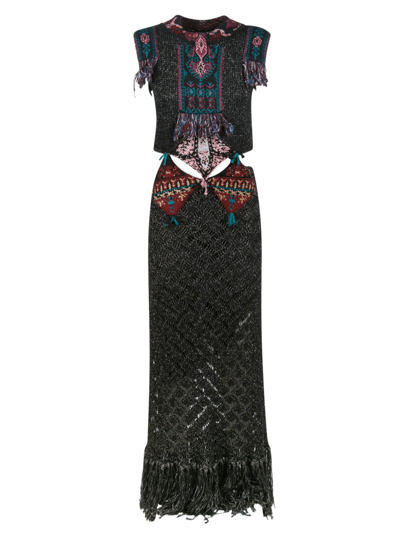 Shop Etro Cut-out Detail Patterned Sleeveless Dress In Black/multicolor