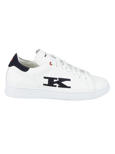 Shop Kiton Logo Embroidered Sneakers In White/blue