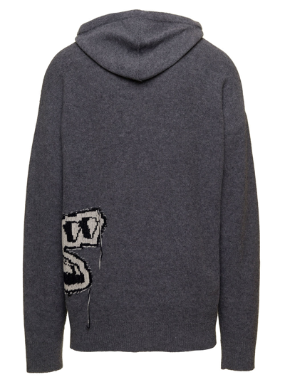 Shop Off-white Graff Chunky Knit Hoodie In Grey