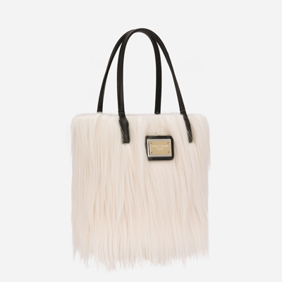Shop Dolce & Gabbana Small Faux Fur Shopper With Branded Tag In Multicolor