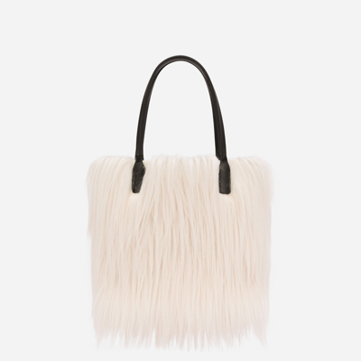 Shop Dolce & Gabbana Small Faux Fur Shopper With Branded Tag In Multicolor