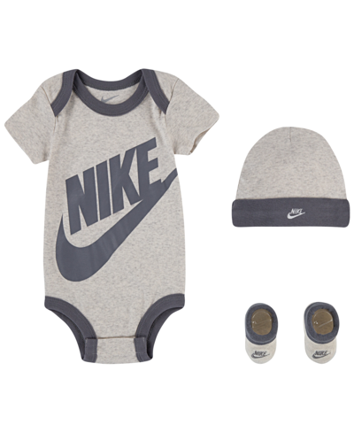 Nike Baby Boys Or Girls Futura Logo Bodysuit With Beanie And Booties, 3  Piece Set In Pale Ivory Heather | ModeSens
