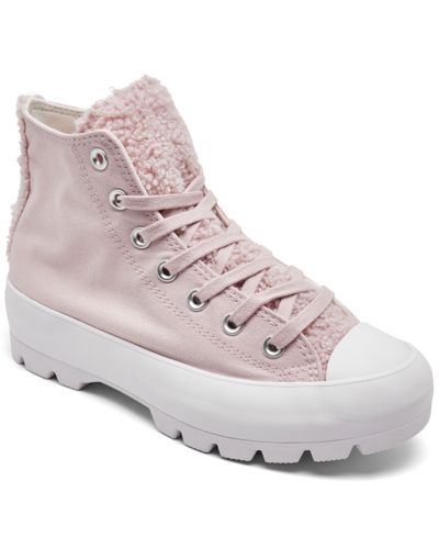 Shop Converse Women's Chuck Taylor All Star Lugged High Top Casual Sneakers From Finish Line In Barely Rose/white