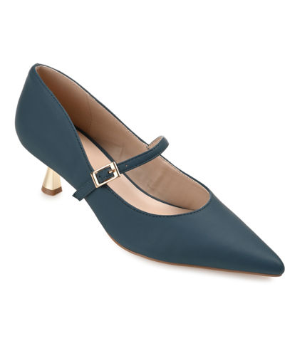 Journee Collection Womens Manza Kitten Heel Mary Jane Pointed Toe Pumps In Navy
