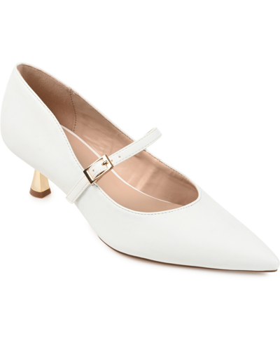 Journee Collection Womens Manza Kitten Heel Mary Jane Pointed Toe Pumps In White