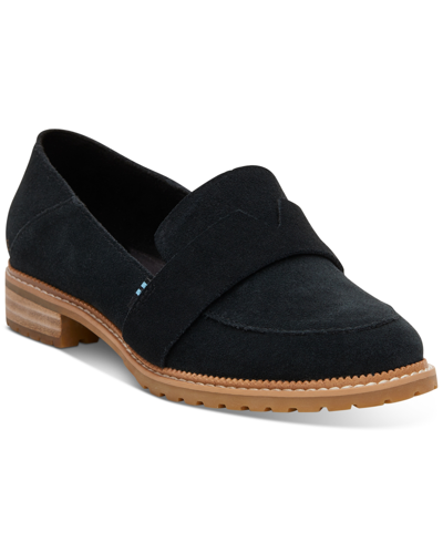 Shop Toms Women's Mallory Slip-on Lug-sole Loafers In Black Suede