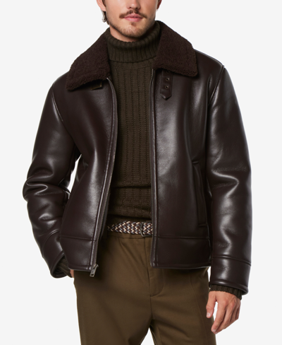 Shop Marc New York Men's Cadman Faux Leather Fleece-lined Aviator Jacket In Brown